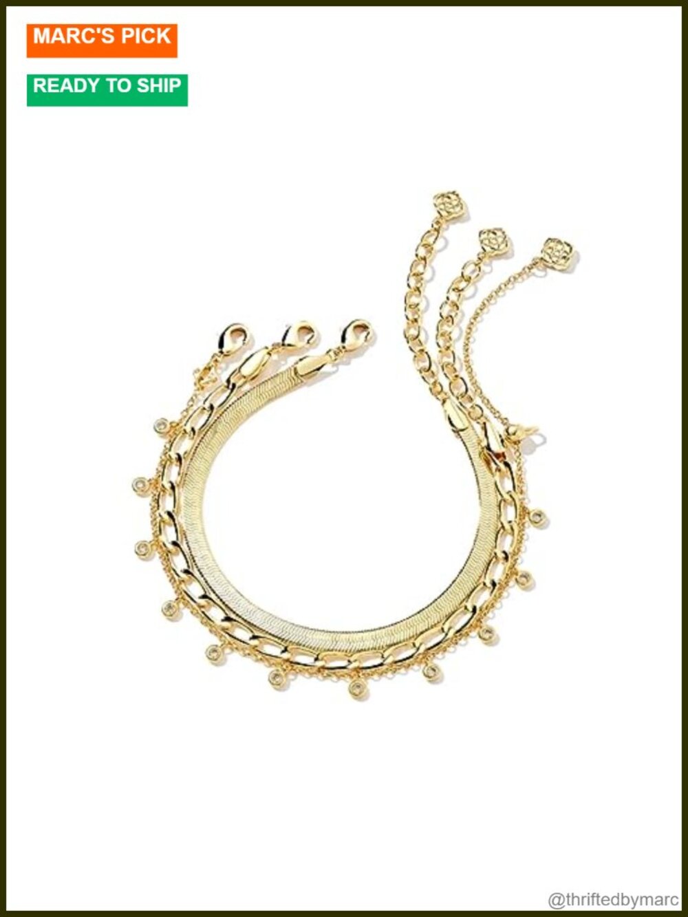 Kendra Scott Kassie Set of 3 Chain Bracelets Gold Plated Women's Jewelry
